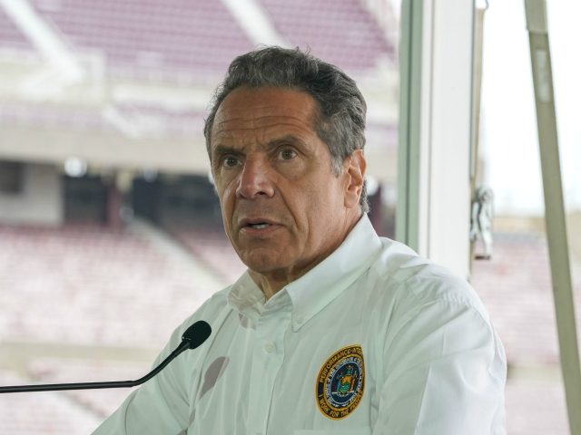 New York Governor Andrew Cuomo speaks at a press conference at the Theater at Jones Beach