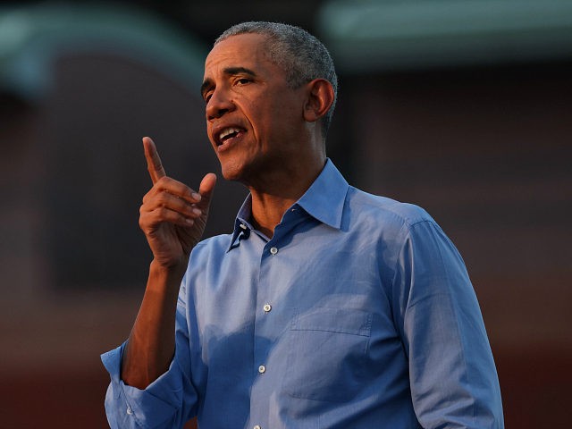 PHILADELPHIA, PENNSYLVANIA - OCTOBER 21: Former U.S. President Barack Obama speaks at a dr