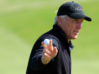 TURNBERRY, SCOTLAND - JULY 27: Greg Norman of Australia acknowledges the crowd's applause during the second round of the Senior Open Championship played over the Ailsa Course on July 27, 2012 in Turnberry, United Kingdom. (Photo by Phil Inglis/Getty Images)