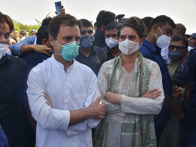 Indiaâ€™s opposition Congress party leaders, Rahul Gandhi, center and his sister Priy