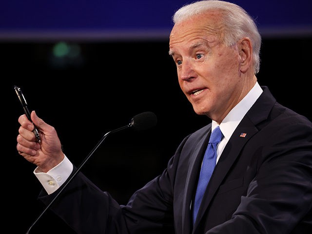 NASHVILLE, TENNESSEE - OCTOBER 22: Democratic presidential nominee Joe Biden participates in the final presidential debate against U.S. President Donald Trump at Belmont University on October 22, 2020 in Nashville, Tennessee. This is the last debate between the two candidates before the election on November 3. (Photo by Justin Sullivan/Getty …