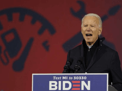 Democratic presidential candidate former Vice President Joe Biden speaks at Michigan State Fairgrounds in Novi, Mich., Friday, Oct. 16, 2020. (AP Photo/Carolyn Kaster)