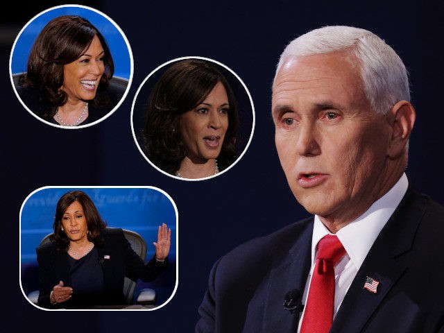(INSERTS: Kamala Harris) SALT LAKE CITY, UTAH - OCTOBER 07: U.S. Vice President Mike Pence participates in the vice presidential debate at the University of Utah on October 7, 2020 in Salt Lake City, Utah. The vice presidential candidates only meet once to debate before the general election on November …