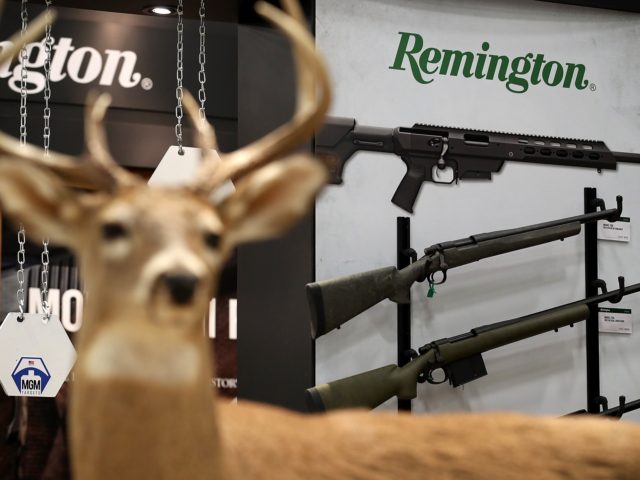 DALLAS, TX - MAY 05: Remington rifles are displayed during the NRA Annual Meeting & Exhibi