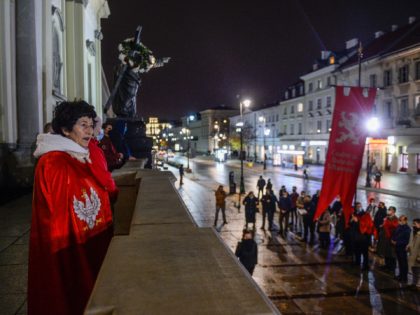 WARSAW, POLAND - OCTOBER 29 : Members of far right associations take part in a rosary in f