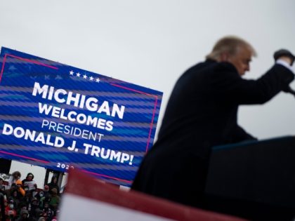 US President Donald Trump speaks during a Make America Great Again rally at Capital Region