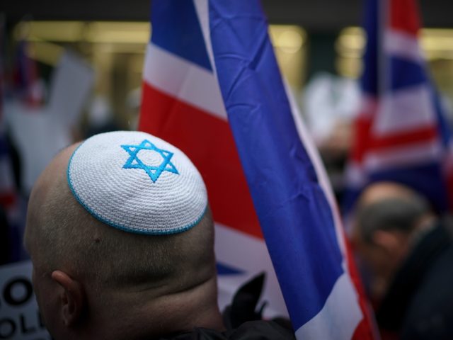 LONDON, ENGLAND - APRIL 08: Campaigners from the Campaign Against Antisemitism demonstrate