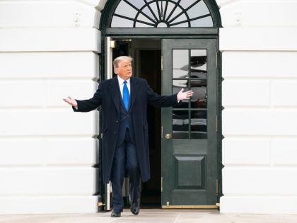 President Donald J. Trump greets guests on the South Lawn of the White House Tuesday, Oct.