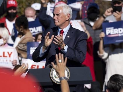 Vice President Mike Pence speaks during a Defend the Majority Rally, Friday, Nov. 20, 2020 in Canton, Ga. (AP Photo/Ben Gray)