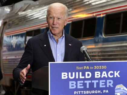 PITTSBURGH, PENNSYLVANIA - SEPTEMBER 30: Democratic U.S. presidential nominee Joe Biden speaks during a campaign stop at Pittsburgh Union Station September 30, 2020 in Pittsburgh, Pennsylvania. Ohio. Biden was on a day-long rail trip across Ohio and Pennsylvania following last night's debate with President Donald Trump. (Photo by Alex Wong/Getty …