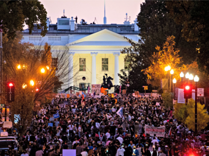 WASHINGTON, DC - NOVEMBER 07: People gather in Black Lives Matter Plaza near the White Hou