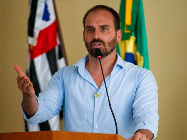 ELDORADO, BRAZIL - SEPTEMBER 03: Eduardo Bolsonaro, Federal Deputy speaks during the prese