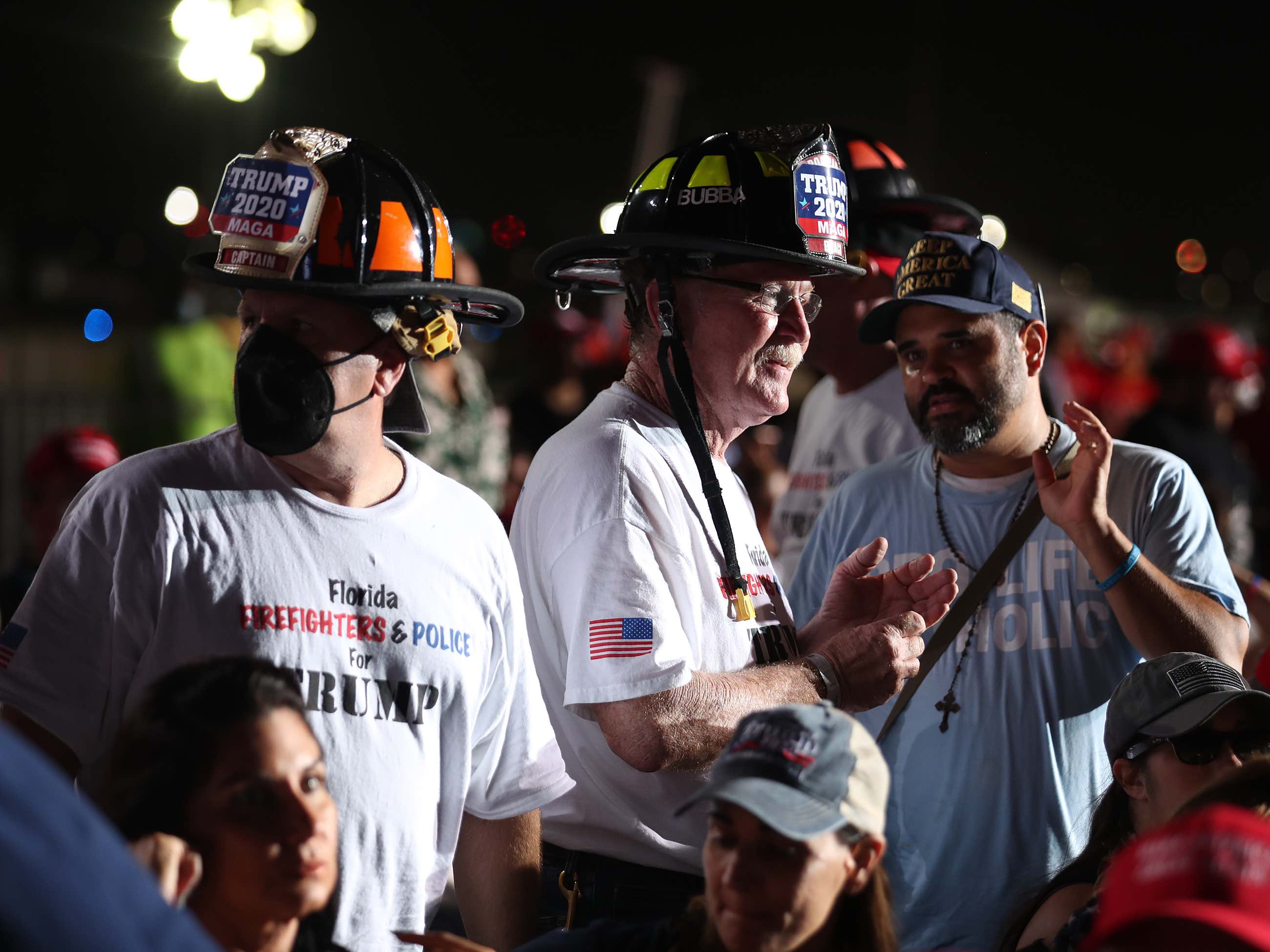 Firefighters at Miami rally (Joe Raedle / Getty)