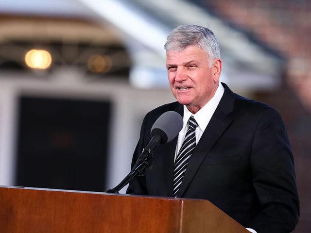 Franklin Graham delivers the eulogy during the funeral of his father Reverend Dr. Billy Graham in Charlotte, North Carolina. Graham, who preached to millions of faithful face to face over his decades-long career and tens of millions more through the power of television, died last week at age 99, leaving …
