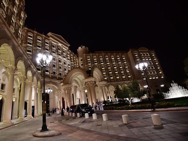 A view of the Ritz Carlton hotel in the Saudi capital Riyadh on October 24, 2018, where th