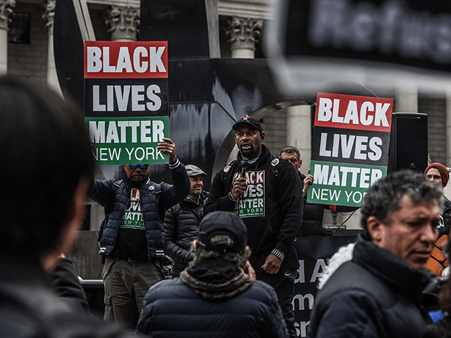 Hawk Newsome, a leader in the Black Lives Matter movement, speaks during a rally against fascism on March 16, 2019 in New York City. New York City is one of the many cities around the world marking the UN Day for the Elimination of Racial Discrimination. (Photo by Stephanie Keith/Getty Images)