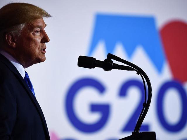US President Donald Trump speaks during a press conference on the sidelines of the G20 Sum