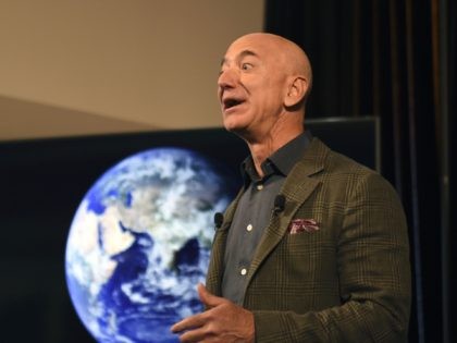 Amazon Founder and CEO Jeff Bezos speaks to the media on the companys sustainability effor