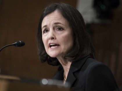 WASHINGTON, DC - FEBRUARY 13: Judy Shelton testifies before the Senate Banking, Housing an