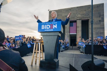 KANSAS CITY, MO - MARCH 07: Democratic Presidential Candidate former Vice President Joe Biden speaks to a full crowd during the Joe Biden Campaign Rally at the National World War I Museum and Memorial on March 7, 2020 in Kansas City, Missouri. (Photo by Kyle Rivas/Getty Images)