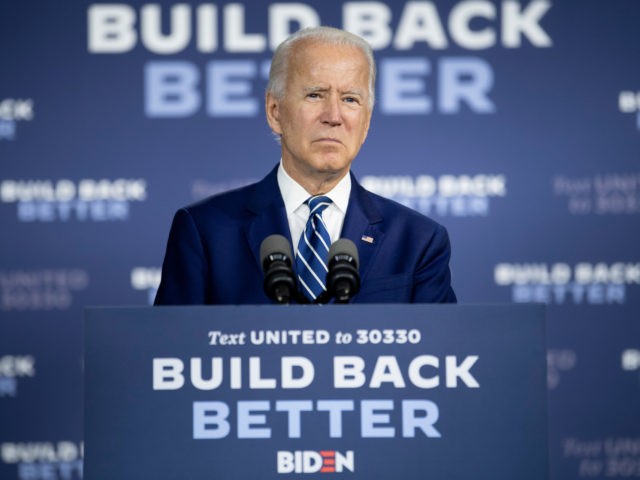 US Democratic presidential candidate Joe Biden speaks about on the third plank of his Buil