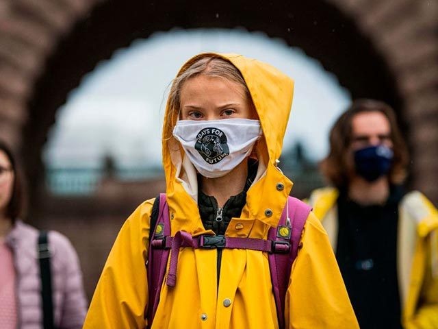 Swedish climate activist Greta Thunberg protests during a "Fridays for Future" protest in