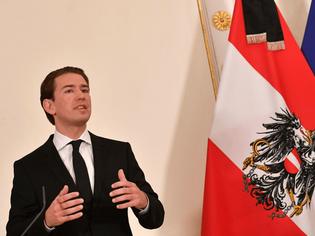 Austrian Chancellor Sebastian Kurz addresses a press conference at the Chancellery in Vienna on November 3, 2020, one day after a shooting at multiple locations across central Vienna. - A huge manhunt was under way after gunmen opened fire at multiple locations across central Vienna in the evening of November …