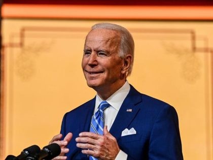 US President-elect Joe Biden delivers a Thanksgiving address at the Queen Theatre in Wilmi