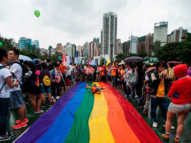 People gather at Victoria Park ahead the Gay Pride Parade in Hong Kong on November 8 2014.