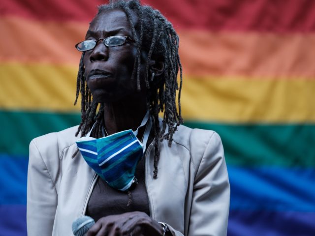 PORTLAND, OR - JULY 17: Portland Commissioner Jo Ann Hardesty speaks to protestors during