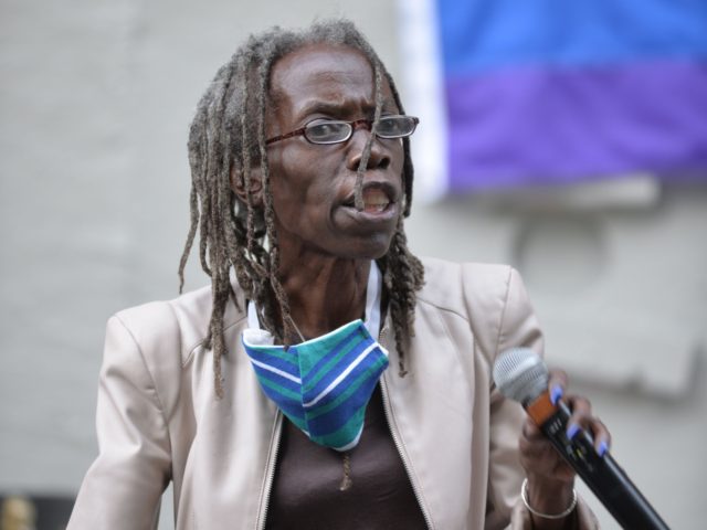Jo Ann Hardesty, Portland City Commissioner, speaks to a crowd during a demonstration in front of the Multnomah County Justice Center in Portland, Oregon, on July 17, 2020. - Rights activists and lawmakers expressed outrage on June 17, 2020, over reports that federal agents circulating in unmarked cars in the …