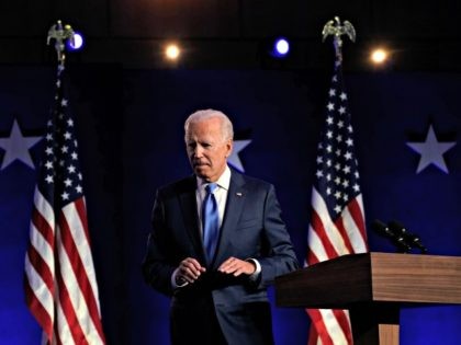 WILMINGTON, DELAWARE - NOVEMBER 06: Democratic presidential nominee Joe Biden walks off st