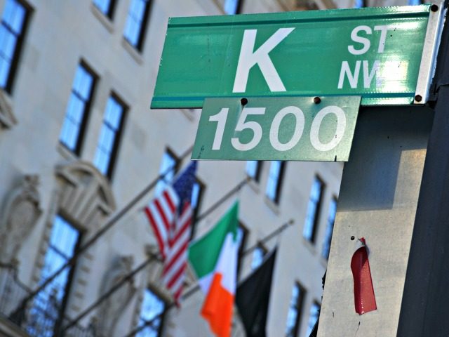 This January 3, 2011 photo shows a "K" Street sign in northwest Washington, DC. Addresses on "K" Street are known as a center for numerous think tanks, lobbyists, and advocacy groups. AFP PHOTO/Karen BLEIER (Photo credit should read KAREN BLEIER/AFP via Getty Images)