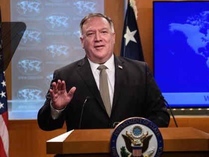 US Secretary of State Mike Pompeo speaks during his weekly briefing at the State Department in Washington, DC, on September 2, 2020. (Photo by NICHOLAS KAMM / POOL / AFP) (Photo by NICHOLAS KAMM/POOL/AFP via Getty Images)