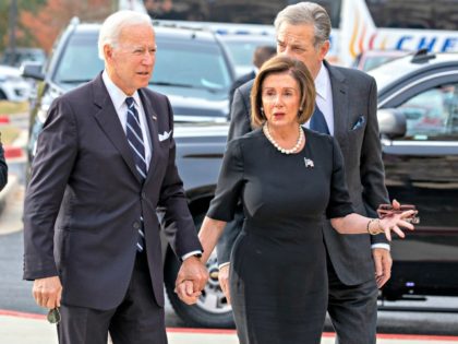 BALTIMORE, MARYLAND - OCTOBER 25: Democratic Presidential candidate, former Vice President Joe Biden, Speaker of the House Nancy Pelosi (D-CA) and Paul Pelosi arrive for the funeral of Rep. Elijah Cummings at New Psalmist Baptist Church on October 25, 2019 in Baltimore, Maryland. A sharecropper’s son who rose to become …