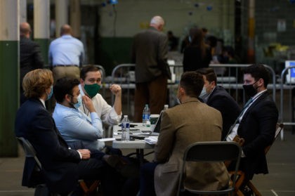 PITTSBURGH, PA - NOVEMBER 07: Poll watchers keep an eye on Allegheny County election emplo