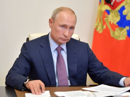 Russia President Vladimir Putin chairs a video meeting of the Pobeda (Victory) organising