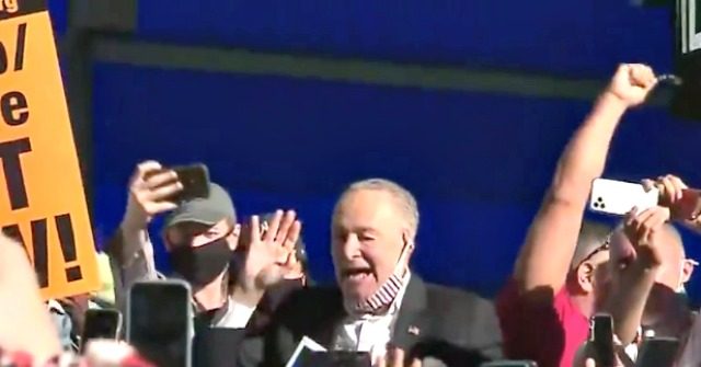 Chuck Schumer Removes Mask to Celebrate with Biden Supporters in the Streets