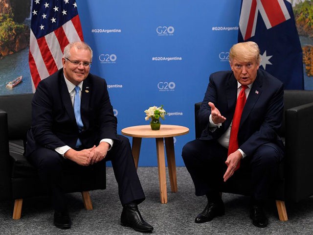 US President Donald Trump and Australia's Prime Minister Scott Morrison hold a meeting in the sidelines of the G20 Leaders' Summit in Buenos Aires, on November 30, 2018. - Global leaders gather in the Argentine capital for a two-day G20 summit beginning on Friday likely to be dominated by simmering …