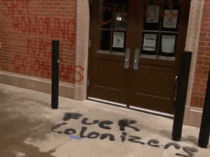 Antifa vandals deface U.S. Grant High School in Portland on the eve of Thanksgiving. (Twitter Video Screenshot/Andy Ngo)