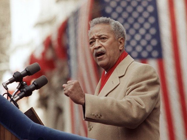 FILE - In this Monday, Jan. 2, 1990, file photo, David Dinkins delivers his first speech a