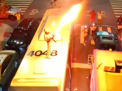 Flamethrower on roof of NYC bus