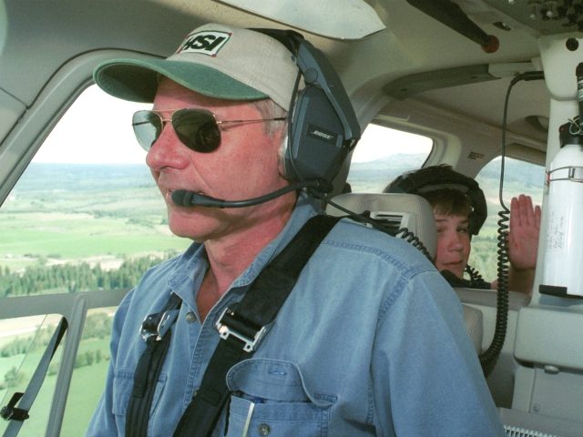 391827 02: (U.S. Tabs Out) Actor Harrison Ford Flies His Helicopter July 10, 2001 Near Jackson, Wy. Ford Located And Rescued Missing 13-Year-Old Boy Scout Cody Clawson. (Photo By Getty Images)
