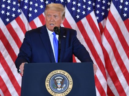 US President Donald Trump speaks during election night in the East Room of the White House