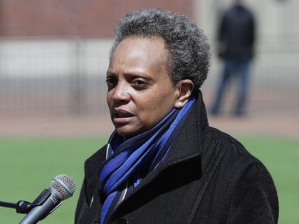 CHICAGO, ILLINOIS - APRIL 16: Chicago mayor Lori Lightfoot speaks during a press outside o