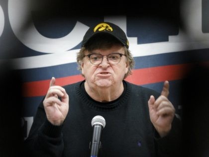 CRESTON, IA - JANUARY 31: Filmmaker and director Michael Moore speaks to an audience at a campaign event for Democratic presidential candidate Sen. Bernie Sanders (I-VT) at Southwestern Community College on January 31, 2020 in Creston, Iowa. Senator Sanders, whom was in Washington to participate in a Senate Impeachment vote, …