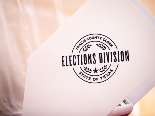 AUSTIN, TX - NOVEMBER 03: A voting booth is seen at Givens Recreation Center on November 3