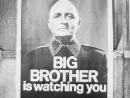 29th June 1965: A poster with the famous words 'Big Brother is Watching You' from a BBC TV production of George Orwell's classic novel '1984'. (Photo by Larry Ellis/Express/Getty Images)