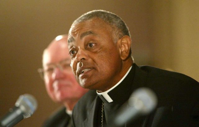 Archbishop Wilton Gregory, shown speaking as president of the U.S. Conference of Catholic