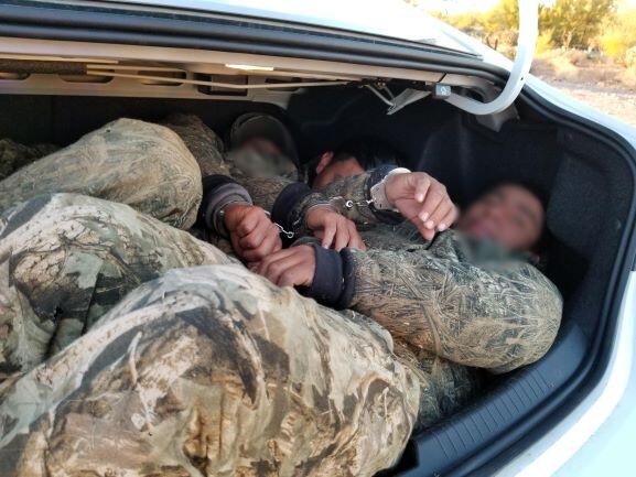 Border Patrol agents find three Guatemalan illegal aliens locked in the trunk of a car in the Arizona desert. (Photo: U.S. Border Patrol/Tucson Sector)